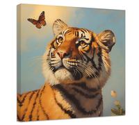 ZXHYWYM Tiger Canvas Wall Art Cute Tiger & Butterfly Poster Prints Wild Animal Portrait Picture Modern Artwork Home Decor Framed(3, (12.00" x 12.00"))