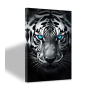 ZXHYWYM Tiger with Blue Eyes Wall Art Black and White Animal Canvas Painting Wildlife Picture Wall Decor Framed Animal Head Artwork Print for Home Office (A, (60.00 x 90.00 cms))