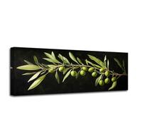 ZXHYWYM Vintage Olive Branch Wall Art Soft Neutral Pictures Still Life Prints Rustic Farmhouse Posters Green Fruit Canvas Artwork for Large Kitchen Dining Room Decor (Green, 20L x 60W cm)