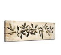 ZXHYWYM Vintage Olive Branch Wall Art Soft Neutral Pictures Still Life Prints Rustic Farmhouse Posters Green Fruit Canvas Artwork for Large Kitchen Dining Room Decor (Beige, 20L x 60W cm)