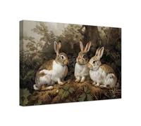 ZXHYWYM Vintage Rabbits Wall Art Canvas Easter Bunny Wall Decor Rustic Animal Landscape Poster Spring Art Print French Country Artwork Framed (D, (40.00 x 60.00 cms))