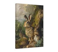 ZXHYWYM Vintage Rabbits Wall Art Canvas Easter Bunny Wall Decor Rustic Animal Landscape Poster Spring Art Print French Country Artwork Framed (A, (40.00 x 60.00 cms))