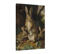 ZXHYWYM Vintage Rabbits Wall Art Canvas Easter Bunny Wall Decor Rustic Animal Landscape Poster Spring Art Print French Country Artwork Framed (B, (40.00 x 60.00 cms))