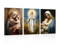 ZXHYWYM Virgin Mary Canvas Wall Art 3 Pieces Jesus Mother Painting Prints Catholic Spiritual Pictures Wall Decor for Office Church Prayer Room Framed(2, (12.00" x 16.00" x 3PCS))
