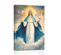 ZXHYWYM Virgin Mary Canvas Wall Art Catholic Paintings for Wall Pictures of Mary Mother of Jesus Religion Prints Church Prayer Room Office Decor Framed (Blue, (30.00 x 45.00 cms))