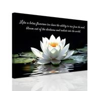 ZXHYWYM White Lotus Flower Wall Art Lotus Motivational Quotes Zen Decor for Bathroom Yoga Office Flower on Water Pictures Spa Canvas Prints Framed (30 x 45 cms)