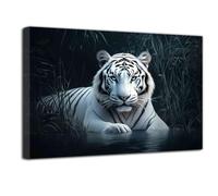 ZXHYWYM White Tiger Picture Wall Art Wildlife Canvas Painting Forest Jungle Animal Canvas Prints Blue Eyes Poster for Living Room Men Bedroom Office Home Decor (Black, (30L x 45W cm))