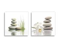 ZXHYWYM Zen Bathroom Wall Art 2 Pieces Orchid Flower Massage Stones on Water Canvas Pictures Prints for Spa Meditation Yoga Spiritual Room Framed(2, (16.00" x 16.00" x 2PCS))