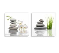 ZXHYWYM Zen Bathroom Wall Art 2 Pieces Orchid Flower Massage Stones on Water Canvas Pictures Prints for Spa Meditation Yoga Spiritual Room Framed(3, (12.00" x 12.00" x 2PCS))