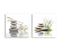 ZXHYWYM Zen Bathroom Wall Art 2 Pieces Orchid Flower Massage Stones on Water Canvas Pictures Prints for Spa Meditation Yoga Spiritual Room Framed(1, (12.00" x 12.00" x 2PCS))