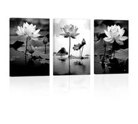 ZXHYWYM Zen Bathroom Wall Art 3 Pieces Black White Lotus Leaves on Water Canvas Picture Prints Spiritual Painting for Office Spa Meditation Room Framed(2, (11.00" x 14.00" x 3PCS))