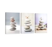 ZXHYWYM Zen Canvas Wall Art 3 Piece Butterfly on Stone Pictures Spa Artwork Print Zen Stones Wall Decor for Bathroom Meditation Yoga Room Framed (C, (30x40cmx3))