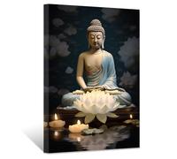 ZXHYWYM Zen Canvas Wall Art Buddha Painting with Lotus Flowers Pictures Prints Spa Artwork Office Decor for Spiritual Meditation Yoga Room Framed(1, (16.00" x 24.00"))