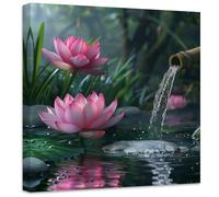 ZXHYWYM Zen Canvas Wall Art Lotus Flower Picture Prints Pink Water Lily Nature Spa Painting Spiritual Artwork for Meditation Room Decor Framed(Picture-2, (18.00" x 18.00"))