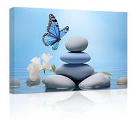 ZXHYWYM Zen Picture Bathroom Wall Art Stone Teal Butterfly White Flowers Canvas Prints Blue Artwork Spiritual Wall Decor for Yoga Spa Meditation Room(Picture-3, (16.00" x 24.00"))