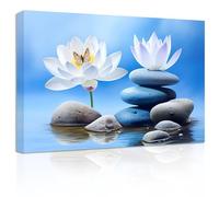 ZXHYWYM Zen Picture Lotus Wall Art Stone Butterfly Water Lily Canvas Prints Teal Blue Bathroom Wall Decor Spiritual Artwork for Yoga Spa Meditation Room(Picture-2, (12.00" x 18.00"))