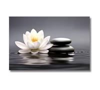 ZXHYWYM Zen Pictures White Lotus Wall Art Water Lily Stone Water Canvas Prints SPA Artwork Still Life Meditation Yoga Wall Decor for Bathroom(Zen, (16.00" x 24.00"))
