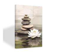 ZXHYWYM Zen Stones Canvas Wall Art White Lotus Flower Picture Relax Calming Spiritual Print Bathroom Bedroom Meditation Yoga Spa Wall Decor Framed (A, (30.00 x 45.00 cms))
