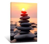 ZXHYWYM Zen Sunset Stone Wall Art Seaside Rocks Canvas Picture Spiritual Prints Bathroom Relaxing Artwork for Office Yoga Spa Meditation Room Framed(1, (16.00" x 24.00"))