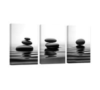 ZXHYWYM Zen Wall Art Bblack and White 3 Piece Spa Stones Picture Rock Canvas Print Peaceful Artwork for Bathroom Meditation Yoga Room Office Framed (D, (30x40cmx3))