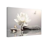 ZXHYWYM Zen Wall Art Floral Spa Bathroom Artwork Prints White Lotus and Butterfly Canvas Meditation Spiritual Yoga Office Living Room Decor Framed (B, (40.00 x 60.00 cms))