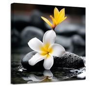 ZXHYWYM Zen Wall Art Frangipani with Spa Stone Picture Prints Meditation Canvas Paintings Yoga Bathroom Artwork Spiritual Wall Decor Framed (Picture-1, (18.00" x 18.00"))