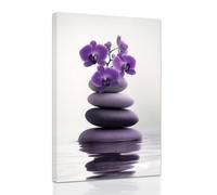 ZXHYWYM Zen Wall Art Stones Picture Orchid Canvas Painting Purple Zen Water Prints Spa Bathroom Decor Meditation Yoga Room Office Home Framed (40 x 60 cms)