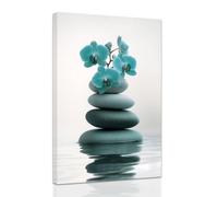 ZXHYWYM Zen Wall Art Stones Picture Orchid Canvas Painting Teal Zen Water Prints Spa Bathroom Decor Meditation Yoga Room Office Home Framed (30 x 45 cms)