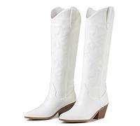 ZXHYZLZ Cowboy Boots For Women -Wide Calf Knee High Cowgirl Boots Botas Vaqueras Para Mujer Classic Embroidered Slip On Pointed Toe Thick Heel western Tall Boots Great For Country Concerts and
