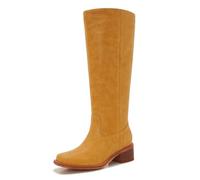 ZXHYZLZ Women's Wide Calf Campus Boots - Banana Yellow Knee High Boot with Low Block Heel Square Toe - Slip-On Tall for Wide Legs, Banana, 10 UK Wide