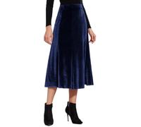 ZXIHZF Women’s Elegant Vintage Velvet Midi Skirt Flowy 8-Panel Design, Navy Blue, S