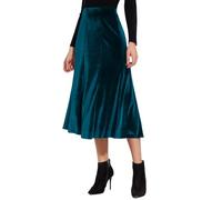 ZXIHZF Women’s Elegant Vintage Velvet Midi Skirt Flowy 8-Panel Design, Prussian Blue, L