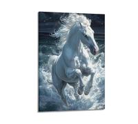 ZXJYMX Animal Poster A White Horse Running in The Sea Poster Decorative Painting Canvas Wall Posters And Art Picture Print Modern Family Bedroom Decor Posters 16x24inch(40x60cm)