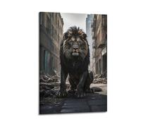 ZXJYMX Animal Poster Black Lion in The Ruined City Poster Decorative Painting Canvas Wall Posters And Art Picture Print Modern Family Bedroom Decor Posters 08x12inch(20x30cm)
