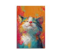 ZXJYMX Oil Painting Animal Poster Colorful Proud Kitten Poster Decorative Painting Canvas Wall Posters And Art Picture Print Modern Family Bedroom Decor Posters 16x24inch(40x60cm)