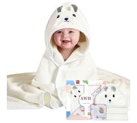 ZXK CO Hooded Baby Bath Towel, Absorbent Baby Towel with Bear Hood, Flannels Baby Blanket Set with Baby Muslin Squares, New Born Baby Essentials, Personalised Baby Gifts for Newborn（White）
