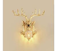 ZXKYZR8 LED Deer Head Design Wall Sconces, Resin Wall Light Fixture Lucky Deer Head Sconce Lamp with Crystal Shade for Hallway Stairs Bedside Bedroom Living Room Doorway