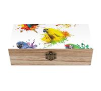 Zxlophysis Square Wood Box, 3D Watercolor Parrot Wooden Storage Box, Decorative Home Wood Box for Collectibles