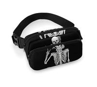 Zxlophysis Waist Bag, Funny Rock and Roll Skeleton Skull Bumbag, Adjustable Fanny Pack for Running Walking Hiking