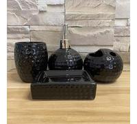 ZXLVCU 4-Pieces Bathroom Accessories Set, Ceramic Bathroom Decor Accessory Set, Includes Soap Lotion Dispenser, Soap Dish, Cup And Toothbrush Holder (Black)
