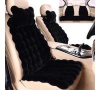 ZXLVCU Fuzzy Rabbit Fur Car Seat Cushion, Universal Winter Plush Car Seat Cushion, Cushioned Car Seat Cover for Car Seat (Black,Full Set)