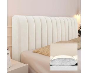 ZXLVCU Queen Size Headboard Covers, Velvet Stretch Headboard Slipcover with Filler pad, Universal Backrest Protector for Bedroom Decor (150cm,Beige)
