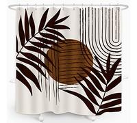 ZXMBF Abstract Brown Leaves Mid Century Shower Curtain Minimalist Modern Rainbow Sun Boho Bath Curtains Palm Leaf Plant Bathroom Decor Waterproof Polyester Fabric 72Lx60W Inch 12PCS Hooks
