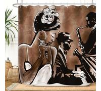 ZXMBF American Woman Jazz Shower Curtain African Black Girl Singing Jazzist Afrocentric Black Art Grunge Style Waterproof Fabric Bathroom Decor 72x72 Inch Brown Plastic Hooks 12