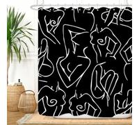 ZXMBF Black White Shower Curtain Abstract Woman Naked Nude Line Minimalist Sexy Girls Modern Art Decor Aesthetic Fabric for Home Bathroom Waterproof Fabric 72Lx60W Inch with Plastic 12PCS Hooks
