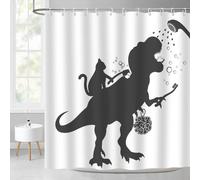 ZXMBF Cat Dinosaur Shower Curtain Funny Cartoon Cat Dino Bathe for Kids Boys Trex Silhouette Shadow Black White Design Artwork Bathroom Decor Waterproof Fabric 72Lx72W Inch with Hooks