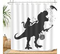 ZXMBF Cat Dinosaur Shower Curtain Funny Cartoon Cat Dino Bathe for Kids Boys Trex Silhouette Shadow Black White Design Artwork Bathroom Decor Waterproof Fabric 72Lx72W Inch with Hooks