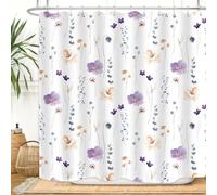 ZXMBF Floral Shower Curtain Watercolor Purple Beige Flower Leaves Plant Modern Minimalist Home Bathroom Decor Waterproof Fabric 72Lx72W Inch with 12PCS Hooks