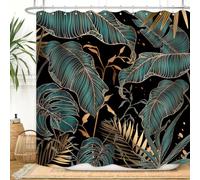 ZXMBF Green Gold Tropical Palm Leaves Shower Curtain Abstract Banana Leaf Modern Botanical Plant Nature Aesthetic Emerald Green Bathroom Decor Waterproof Fabric 72Lx72W Inch with Hooks