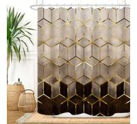 ZXMBF Ombre Marble Shower Curtain Geometric Grid Brown Black Cubic Gold Lines Abstract Creative Art Pattern Home Bathroom Décor Waterproof Polyester Fabric 60x72 Inch 12PCS Plastic Hooks